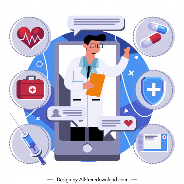 Medizinischer Service Hintergrund Smartphone Klinik Elemente Skizze
