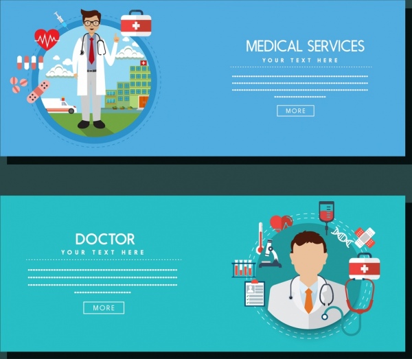 의료 서비스 배너 웹 페이지 디자인 의사 아이콘
