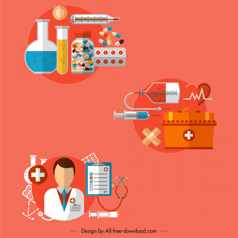 Medizinische Behandlung Design Element Medizin Klinik Symbole Skizze