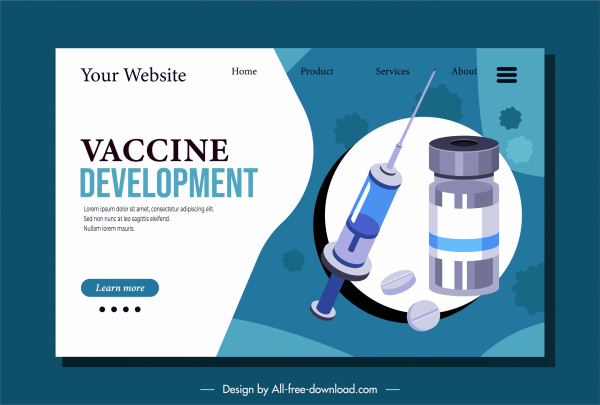 croquis d’aiguille d’injection de vaccin de modèle de page web médicale