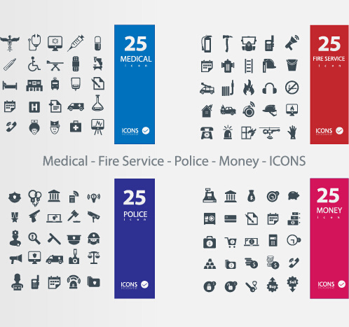 medical11 fogo service11 police11 vetor ícones de dinheiro