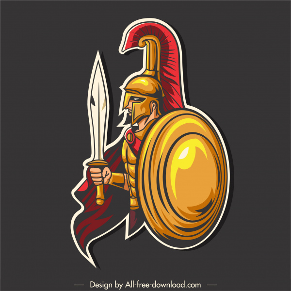 ikon petarung abad pertengahan spartan warrior sketsa desain kartun