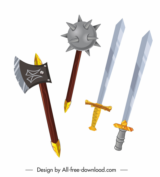 Symbole der mittelalterlichen Waffe Axt Dolch Schwerter Skizze