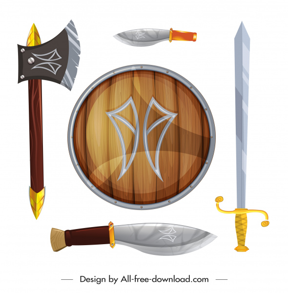 arma medieval ícones escudo espada faca Machado esboço
