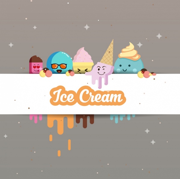 Melting ice cream Background Cute estilizada iconos