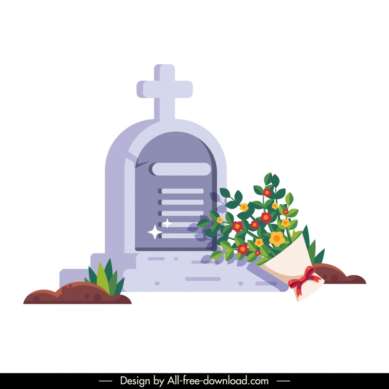 ícone do cemitério memorial elegante esboço clássico do buquê do túmulo