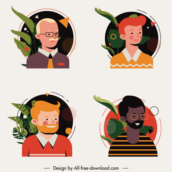 мужчины аватары значки цветные мультипликационные персонажи эскиз