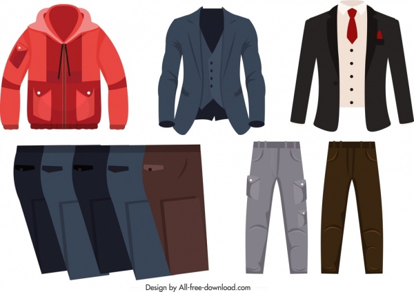 Männer-Outfits Symbole Mantel Hemd Hose Skizze