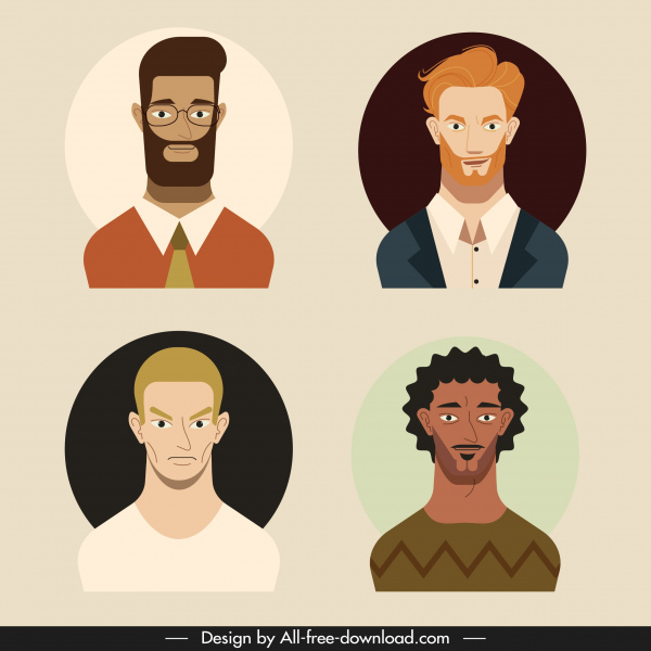 retratos de homens avatares coloridos dos desenhos animados esboço