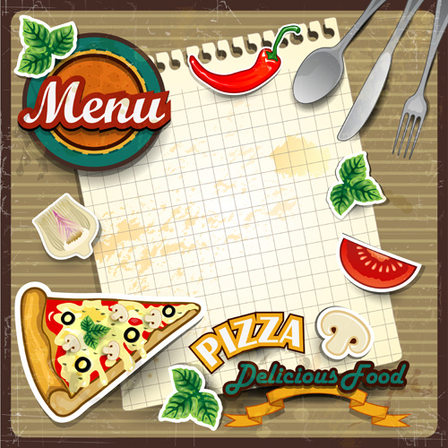 Menu And Pizza With Text Paper Vector 3