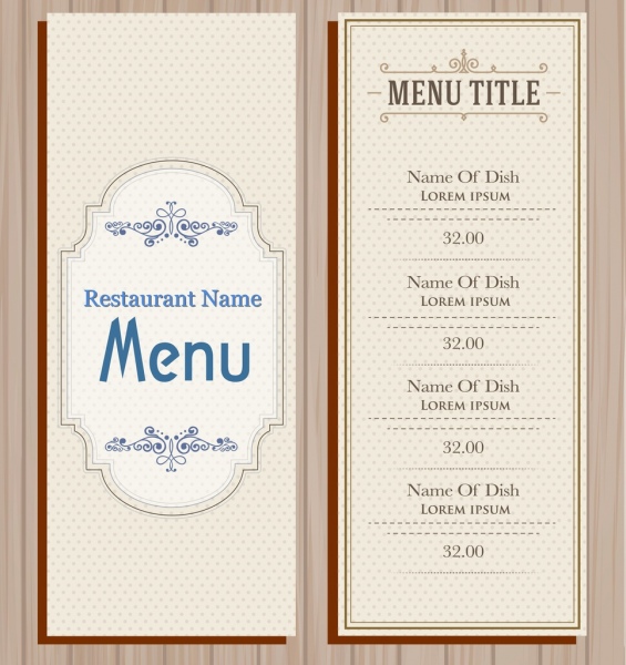 thiết kế cổ điển mẫu bìa menu