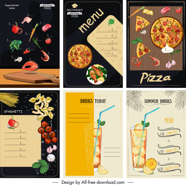 메뉴 표지 템플릿 다채로운 클래식 음식 음료 장식
