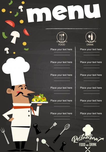 選單範本廚師圖標經典食品器具的裝潢