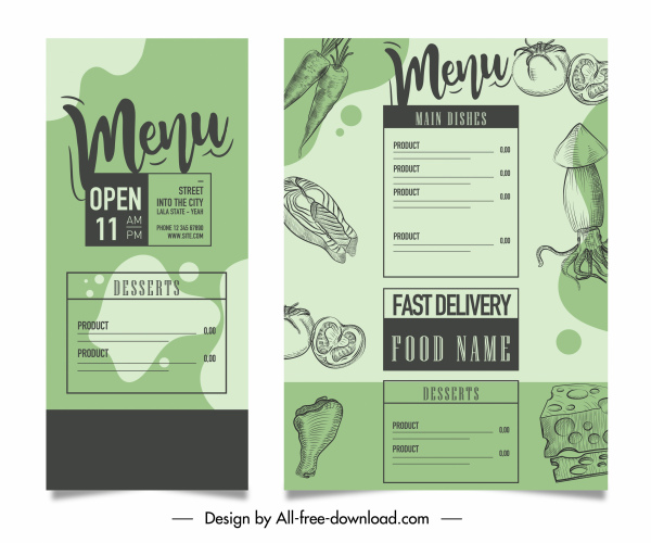template menu dekorasi handdrawn klasik