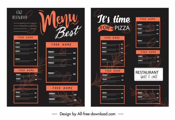 template menu dekorasi hitam gelap desain klasik