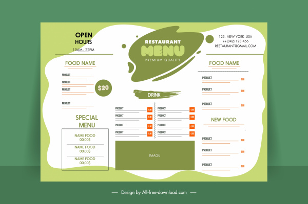 modelo de menu grunge branco brilhante verde simples decoração