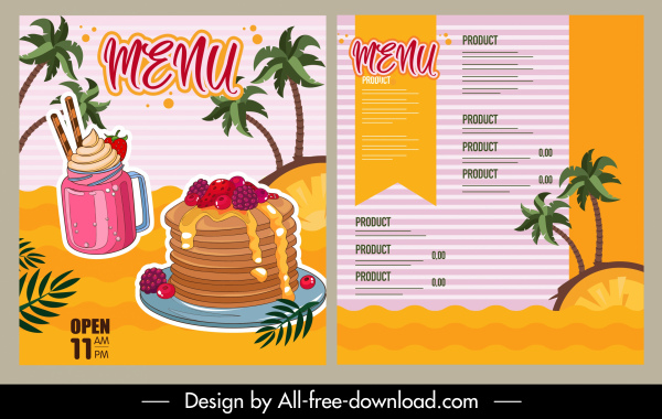menu modelo de elementos do mar esboço sobremesa clássico colorido