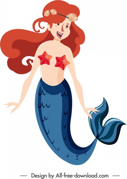 deniz kızı simgesi sevimli gülümseyen kız kroki çizgi film karakteri