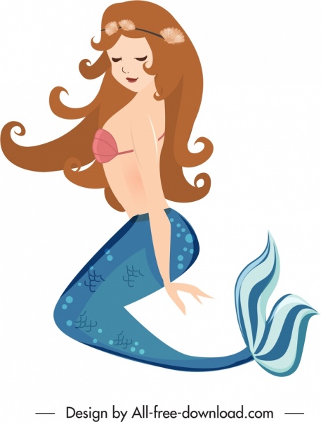 deniz kızı simgesi genç çekici kız kroki çizgi film karakteri