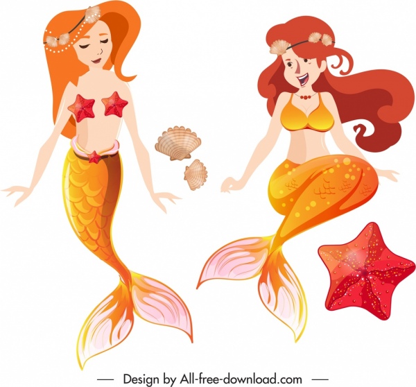 icônes de sirène filles mignonnes croquis dessins animés personnages conception
