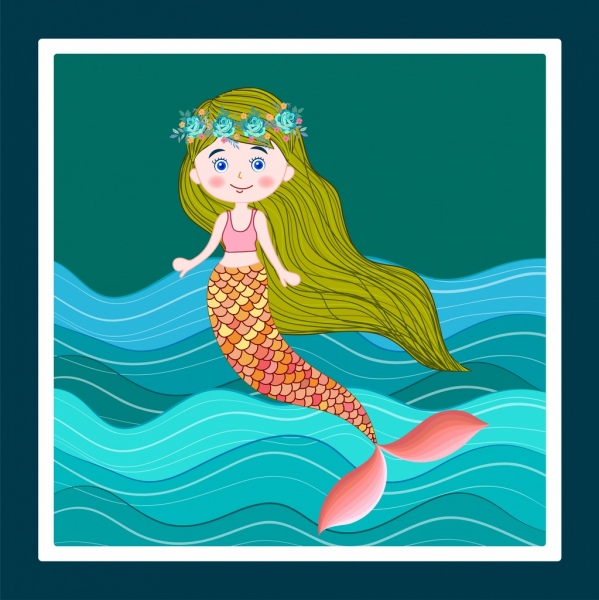 حورية البحر اللوحة الملونة تصميم الرسوم المتحركة