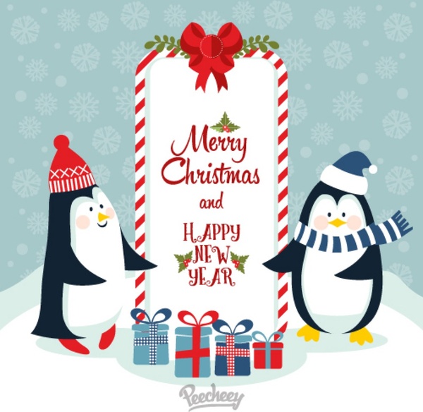 Selamat hari Natal dan Selamat tahun baru dengan cute penguin
