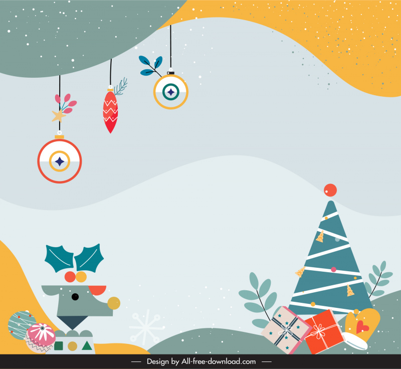 메리 크리스마스 배경 템플릿 다채로운 클래식 장식 요소 스케치
