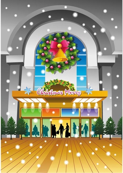 Merry Christmas Beautiful Shopping Center Vector
