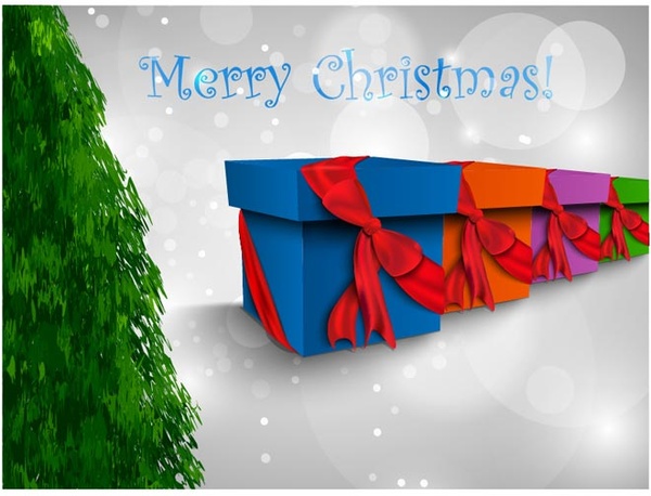 Merry Christmas Gift Box Stack Card Vector