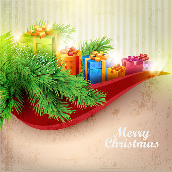 メリー クリスマス ギフト グリーティング カード背景のベクトル