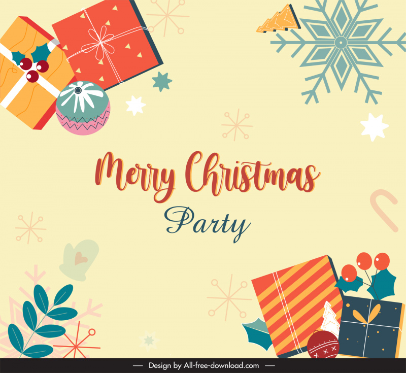 mutlu Noeller parti kartı şablonu parlak renkli dekoratif öğeler