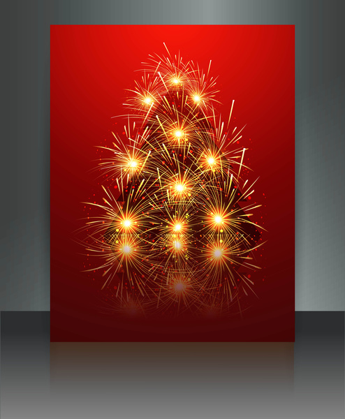 pohon Natal Merry brosur perayaan kartu warna-warni cerah vektor
