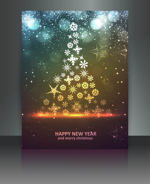 neşeli Noel ağacı broşür kutlama parlak renkli kart vektör