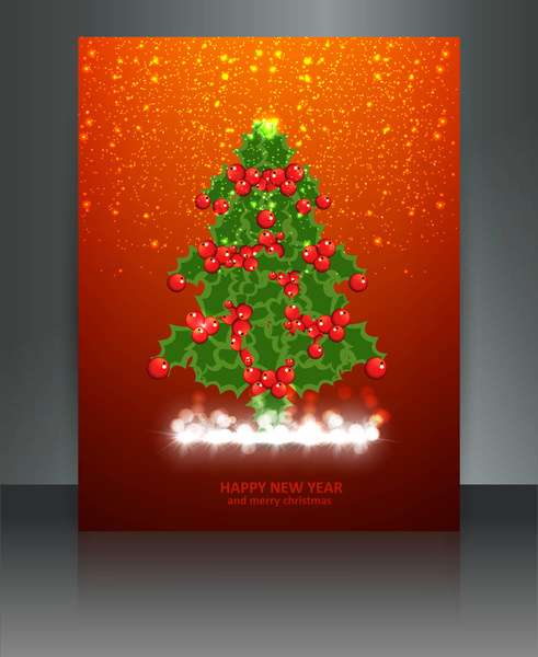 neşeli Noel ağacı broşür kutlama parlak renkli kart vektör