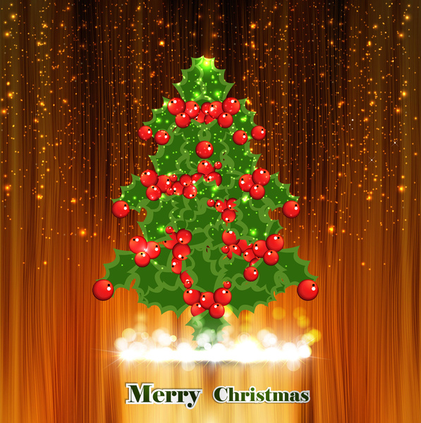 pohon Natal Merry perayaan kartu warna-warni cerah desain vektor