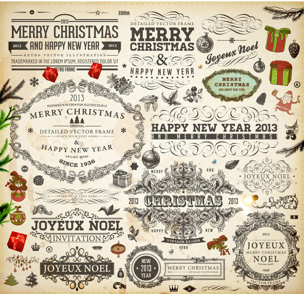 Merry Christmas Vintage Calligraphic Decoration Elements Vector