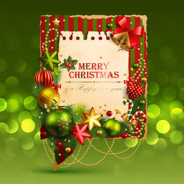 Merry Christmas Vintage Style Border With Glowing Baubles Background Vector
