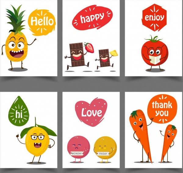 Icone del messaggio banner modelli frutta carino disegno stilizzato