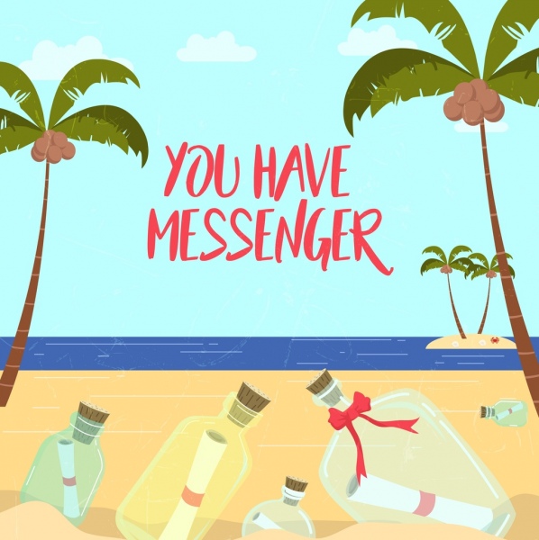 Tin nhắn bình vẽ cảnh biển cây dừa trang trí.