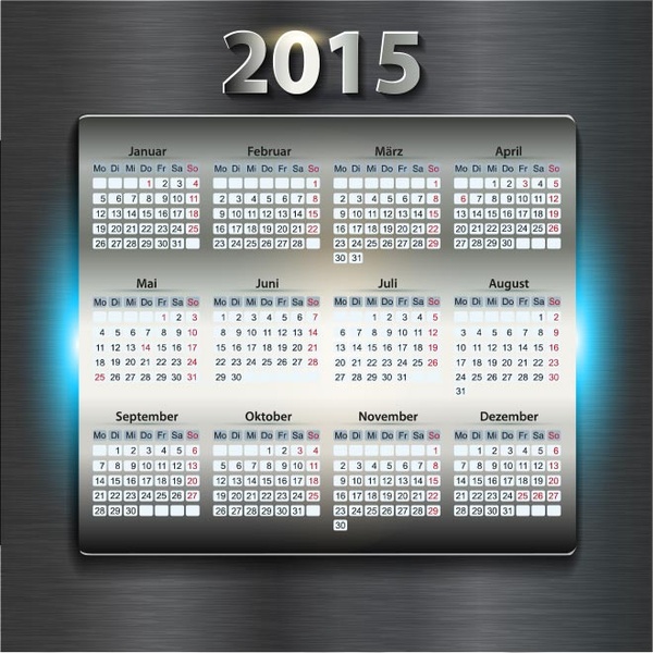 dígitos de with15 de mesa de metal bonito iphone estilo vector calendario plantilla