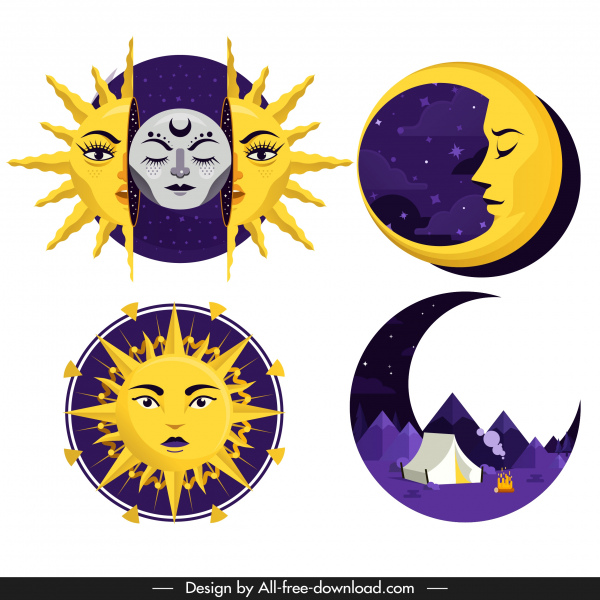 ikony meteorologia księżyc kształty stylizowane słońce szkic