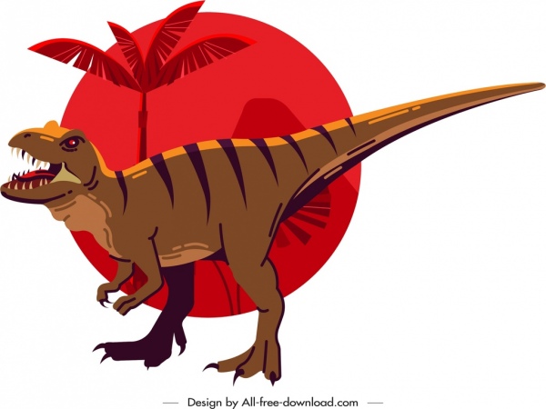 双子龙恐龙图标彩色卡通素描古典设计