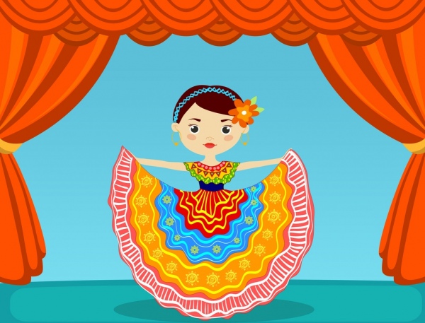 Disfraz de bailarina mexicana icono colorido decoracion diseño de dibujos animados