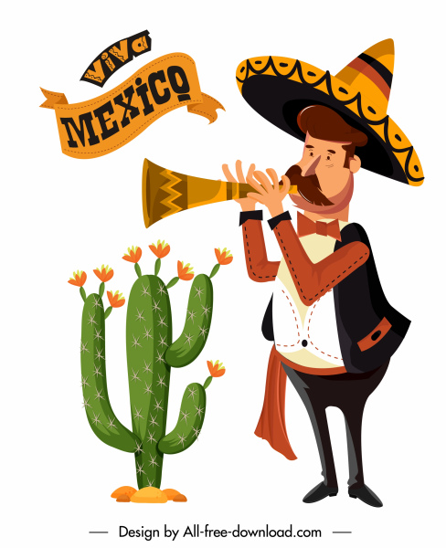 멕시코 디자인 요소 선인장 축제 남자 스케치