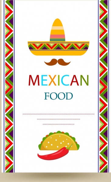 mexikanisches Essen Menü bunten traditionellen Hut Coverdesign