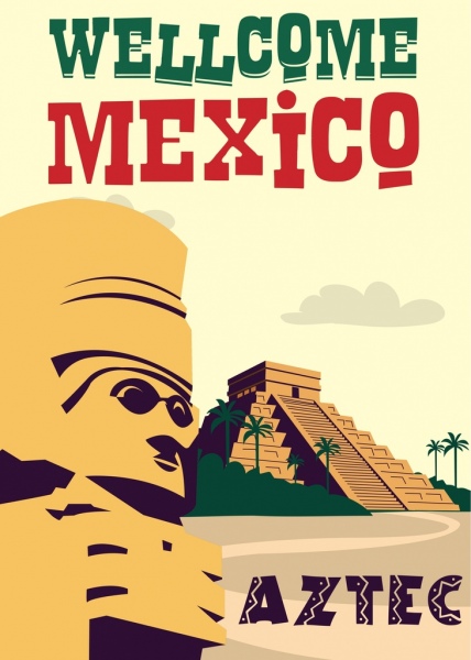 멕시코 광고 배너 클래식 디자인 골동품 타워 아이콘