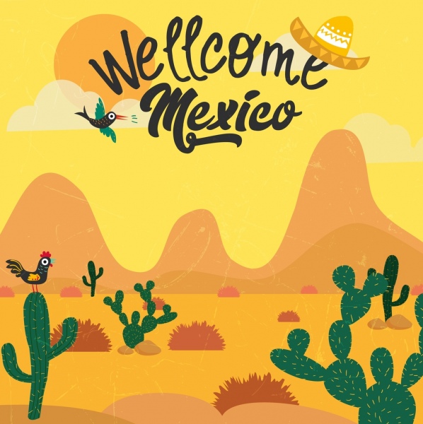 広告バナーの砂漠の風景の古典的な色デザイン メキシコ