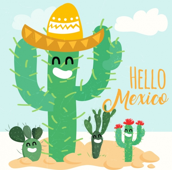 Mexico publicidad Verde cactus iconos estilo estilizada