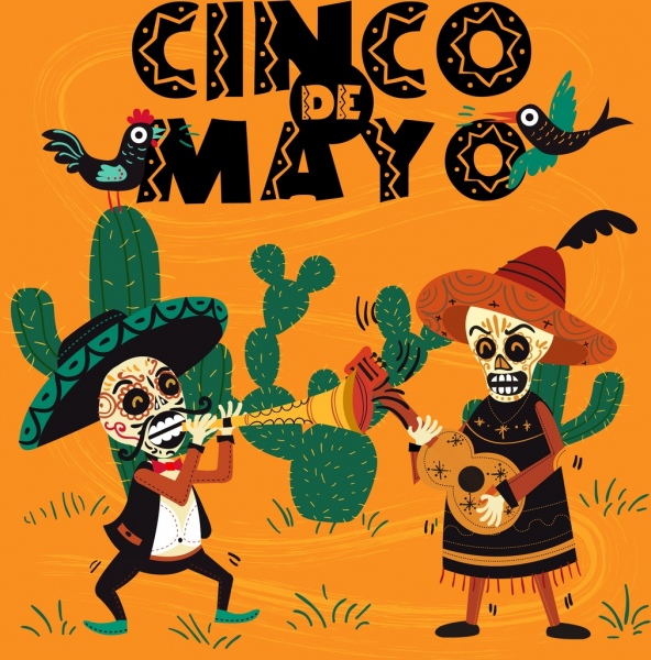 meksyk reklamy przerażające maski tradycyjny strój kaktus ikony