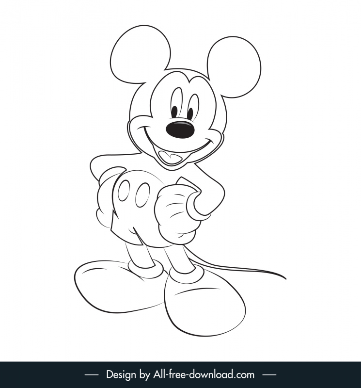 icône mickey mouse noir blanc contour dessiné à la main